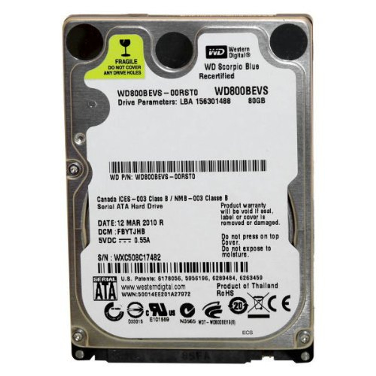 Western Digital Scorpio Blue WD800BEVS 80GB 5400 RPM 8MB Cache SATA 1.5Gb/s  2.5